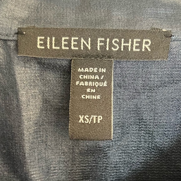 Eileen Fisher Washed Silk Tussah Mandarin Collar Navy Blue Shirtdress - Size XS - Picture 6 of 9